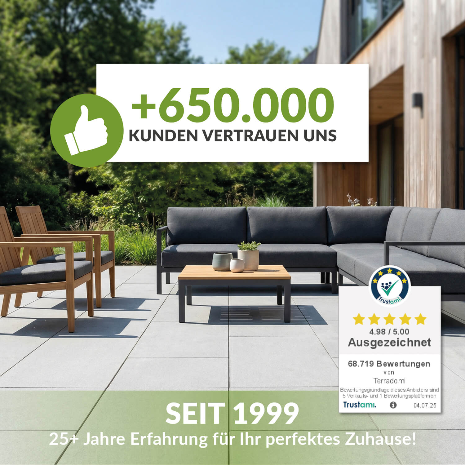 Über 650.000 Kunden vertrauen TerraDomi 25 Jahre Erfahrung und ausgezeichnete Bewertungen für Haus- und Gartenprodukte.