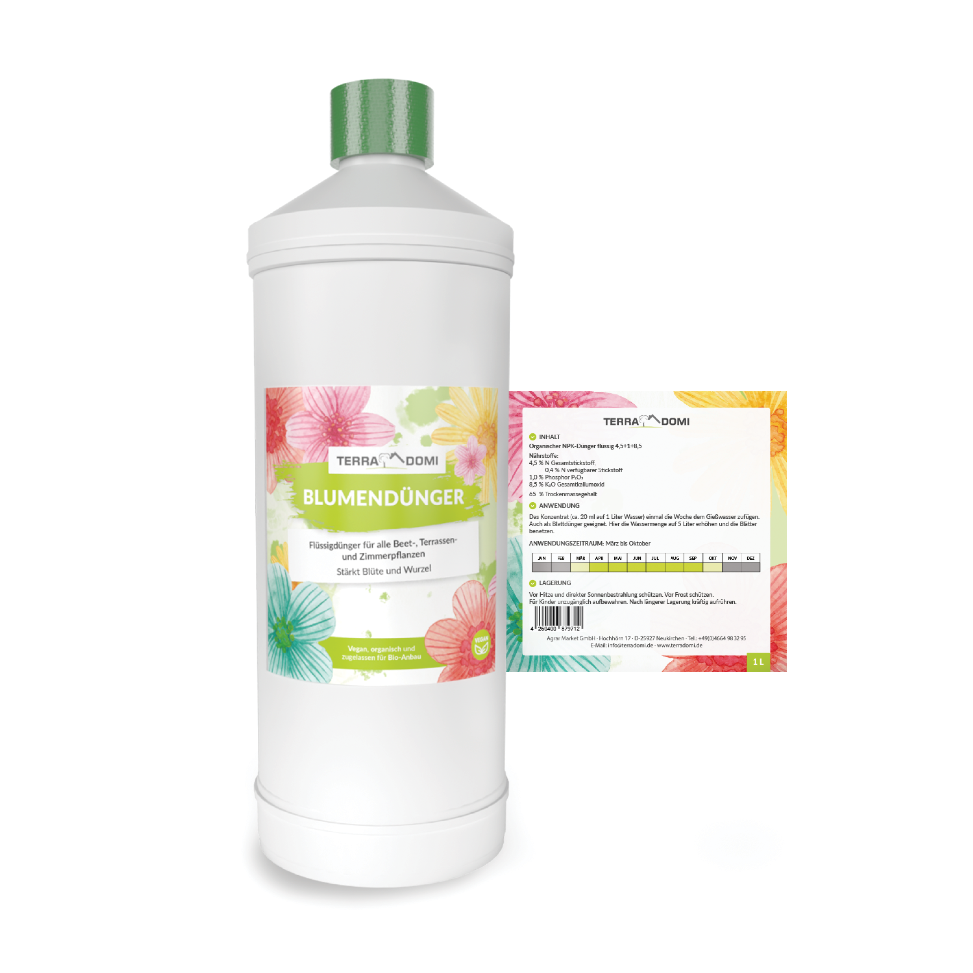 TerraDomi Blumendünger 1 Liter Flüssigdünger Konzentrat
