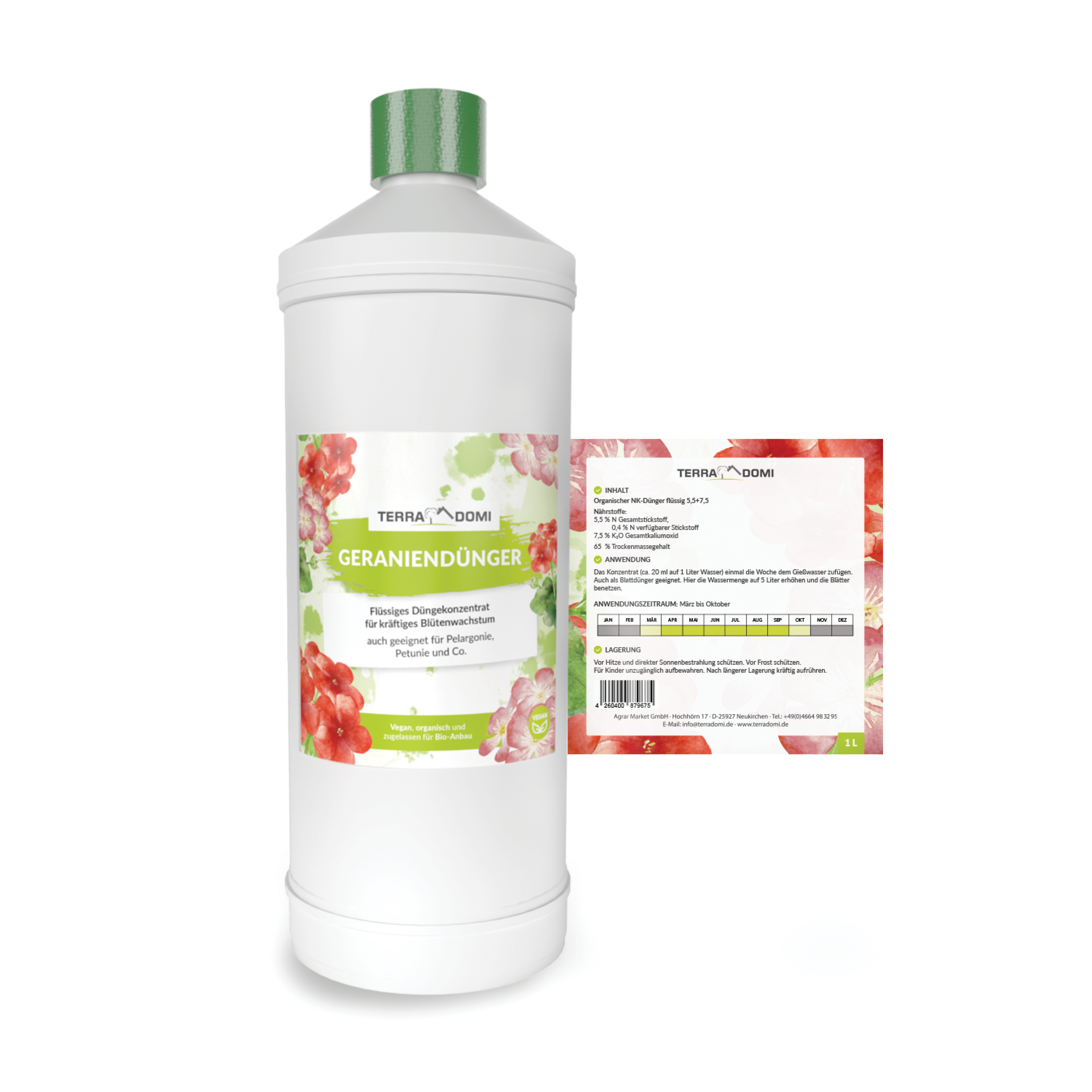 TerraDomi Geraniendünger 1 Liter Flüssigdünger Konzentrat