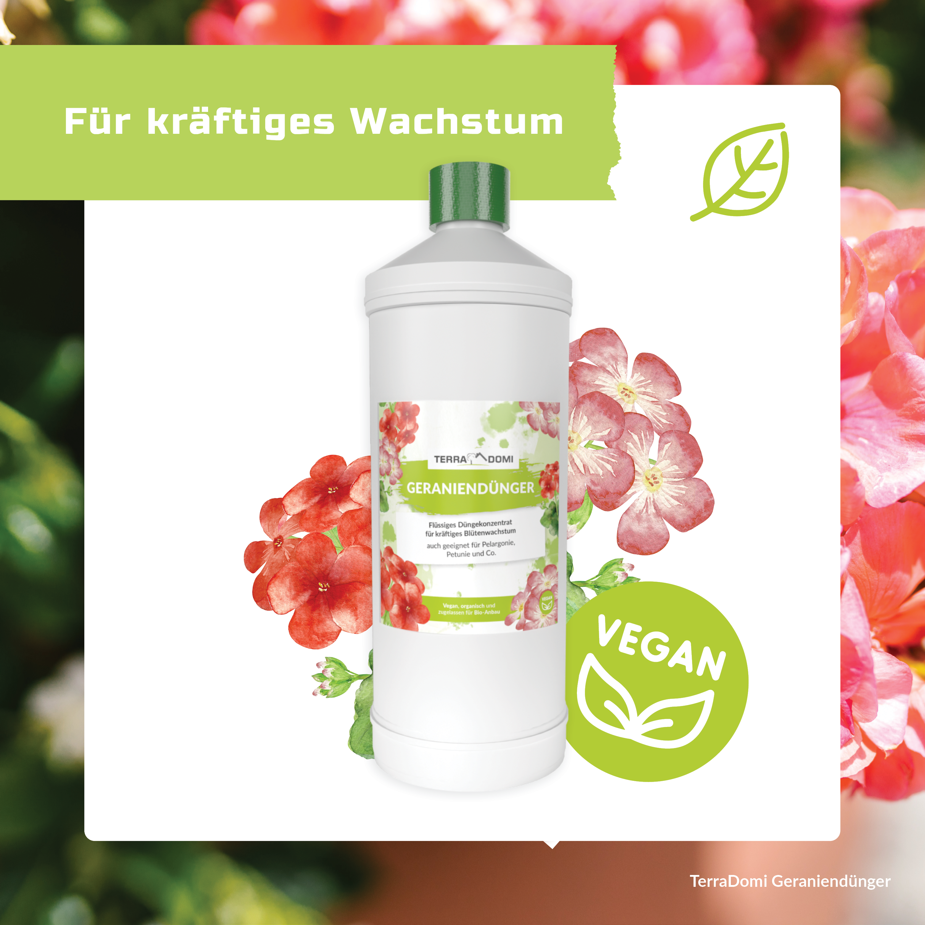 TerraDomi Geraniendünger 1 Liter Flüssigdünger Konzentrat