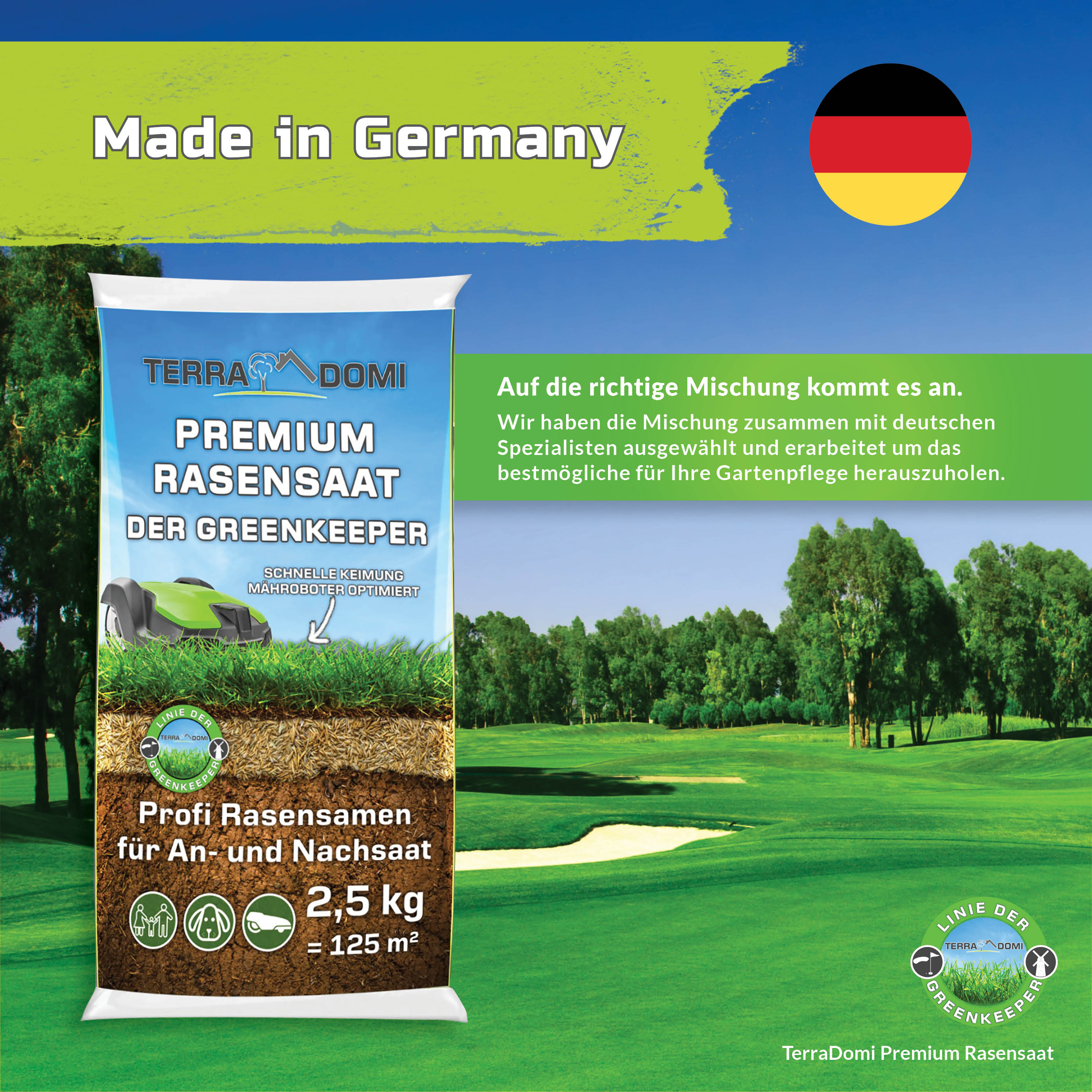 Premium Rasensamen für An- & Nachsaat I strapazierfähige und robuste Rasensaat der Greenkeeper