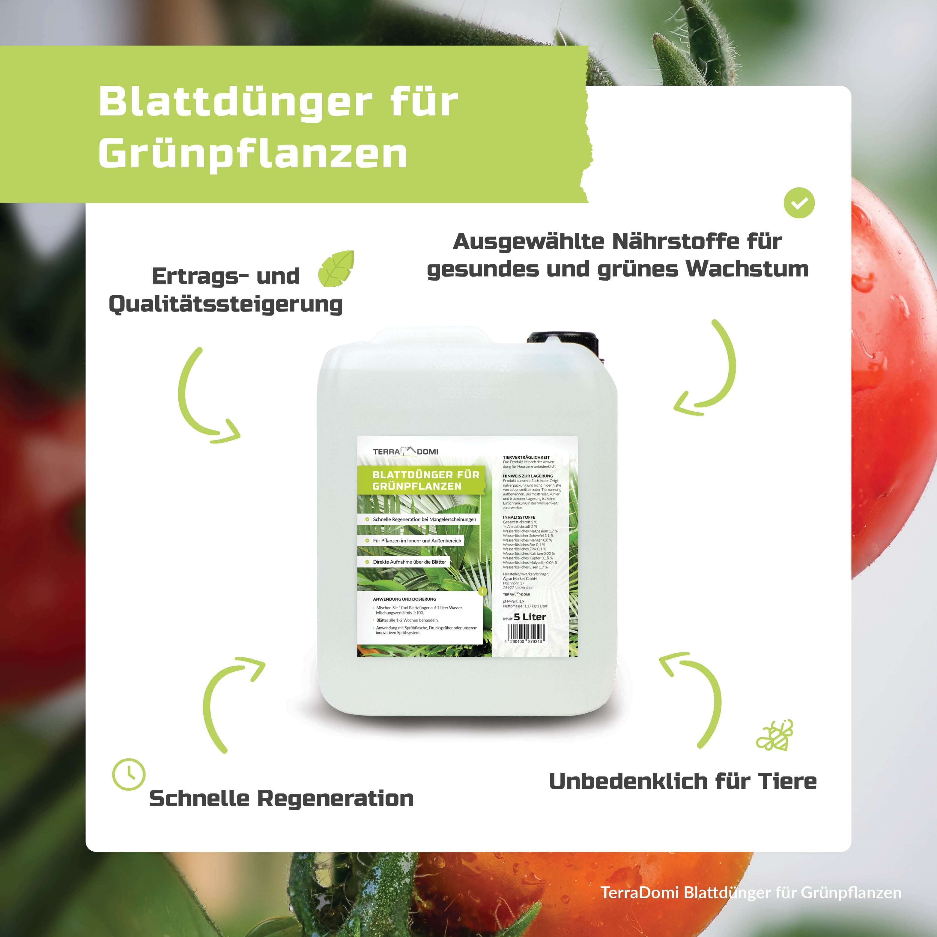 TerraDomi Blattdünger für Grünpflanzen | Für Palmen, Kakteen und andere Pflanzen