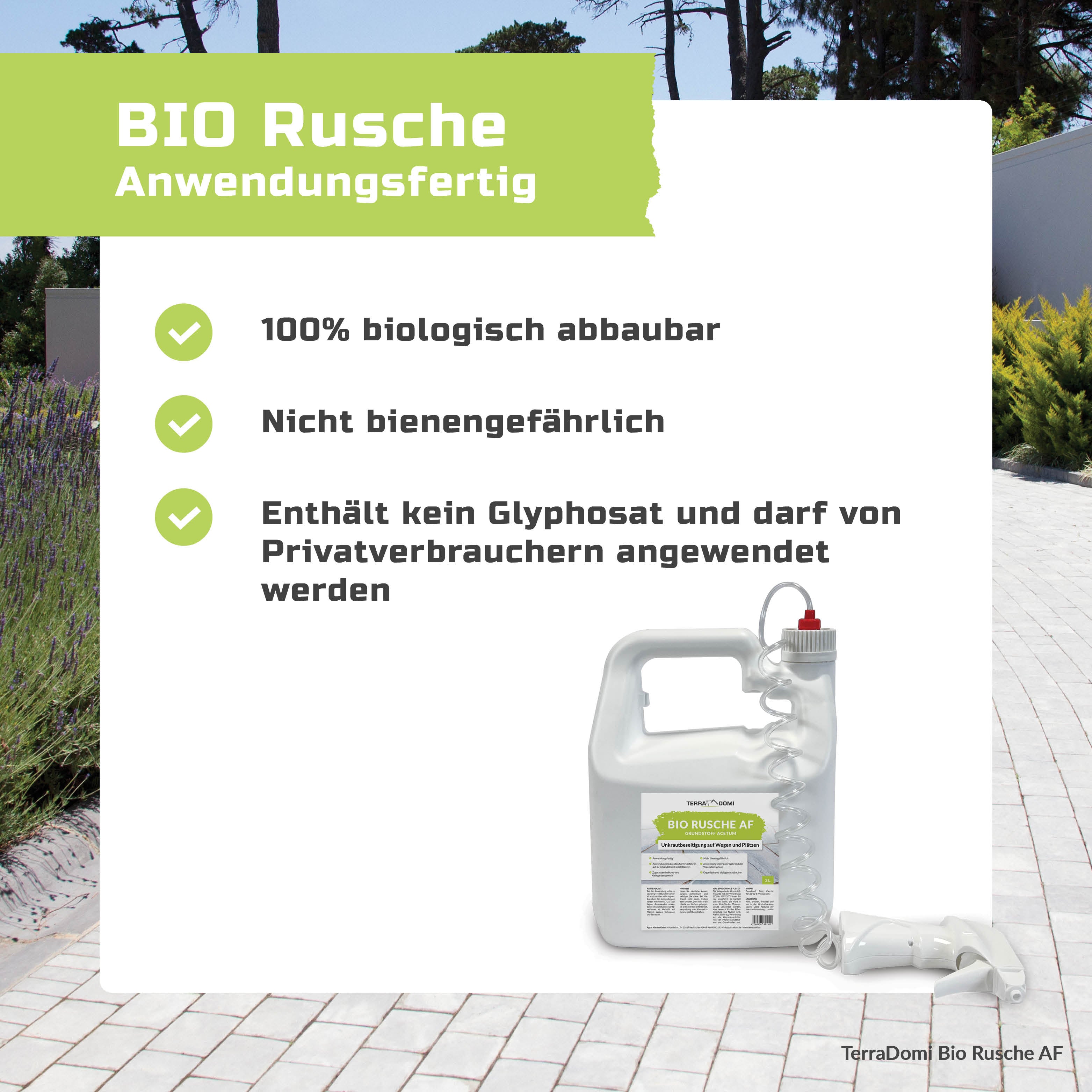 TerraDomi Bio Rusche AF 3 Liter Grundstoff Acetum | Unkrautbeseitigung auf natürlichem Weg