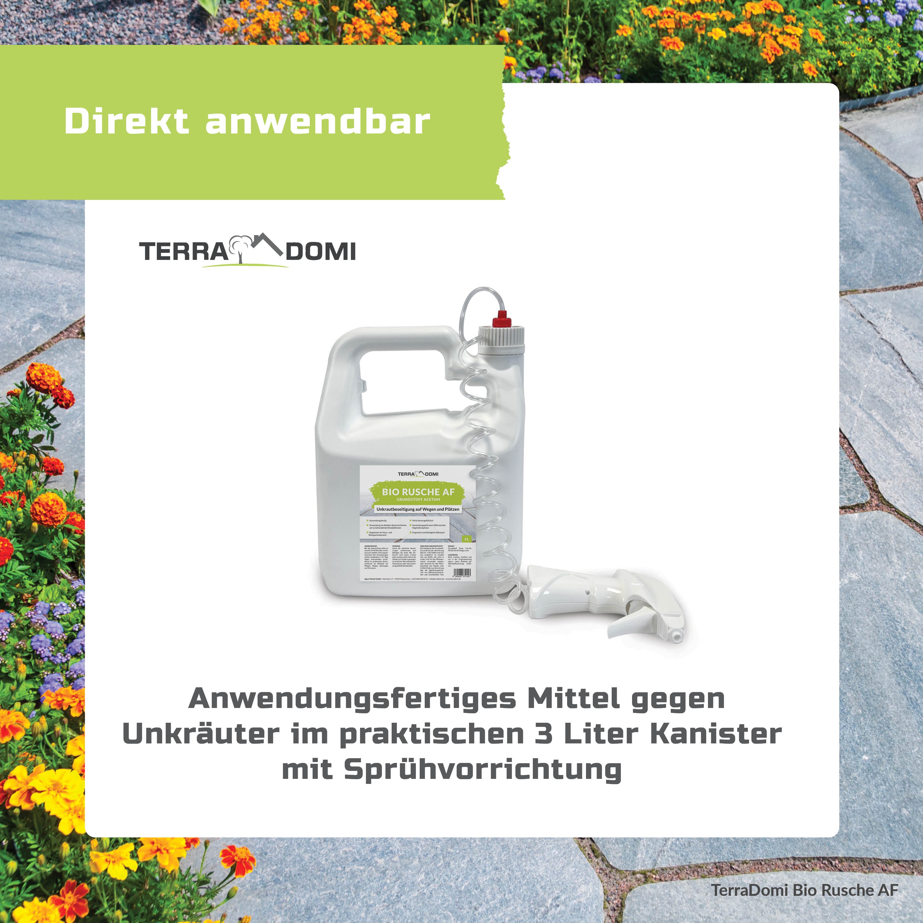 TerraDomi Bio Rusche AF 3 Liter Grundstoff Acetum | Unkrautbeseitigung auf natürlichem Weg
