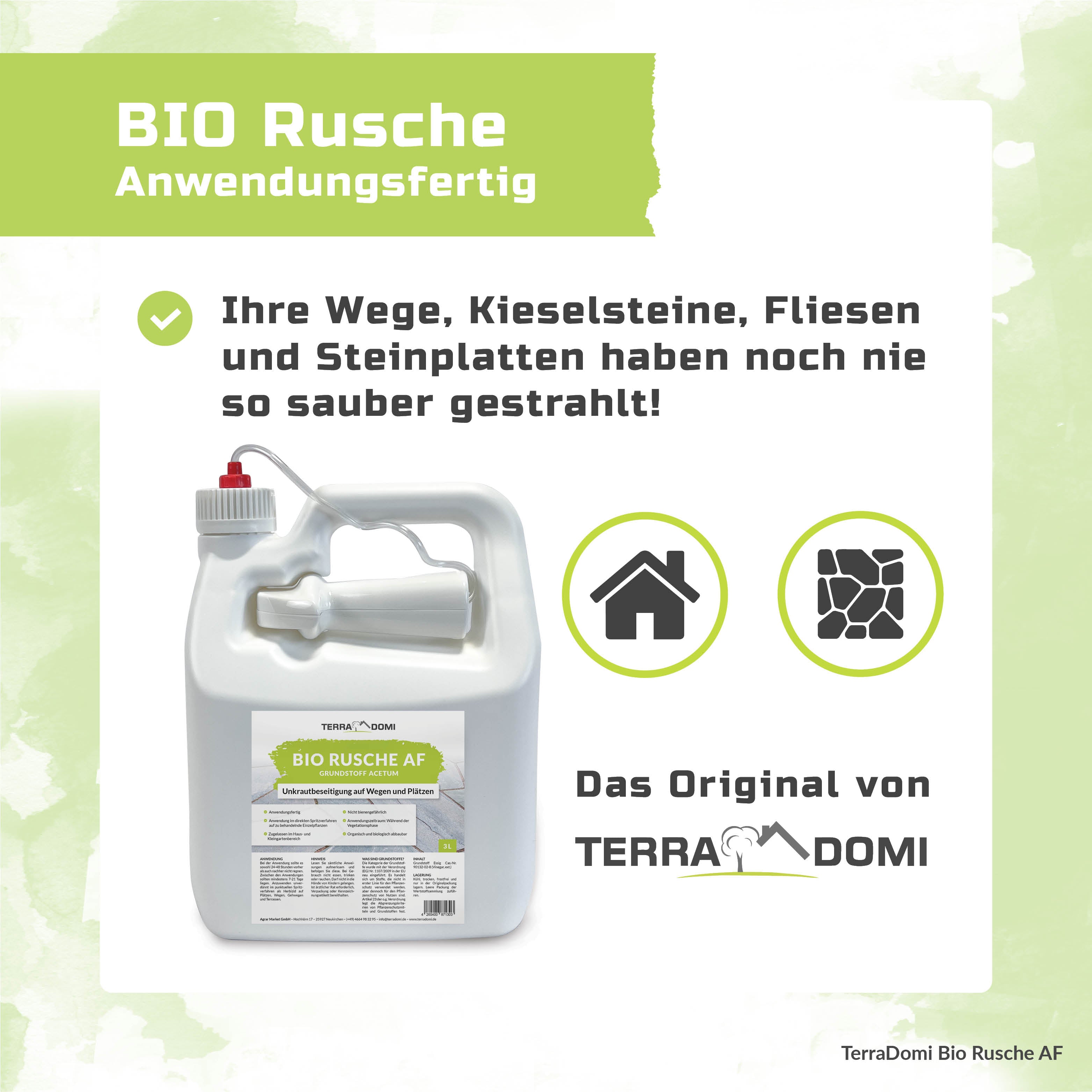 TerraDomi Bio Rusche AF 3 Liter Grundstoff Acetum | Unkrautbeseitigung auf natürlichem Weg