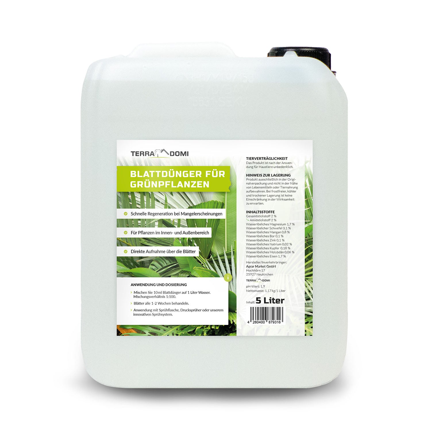 TerraDomi Blattdünger für Grünpflanzen | Für Palmen, Kakteen und andere Pflanzen