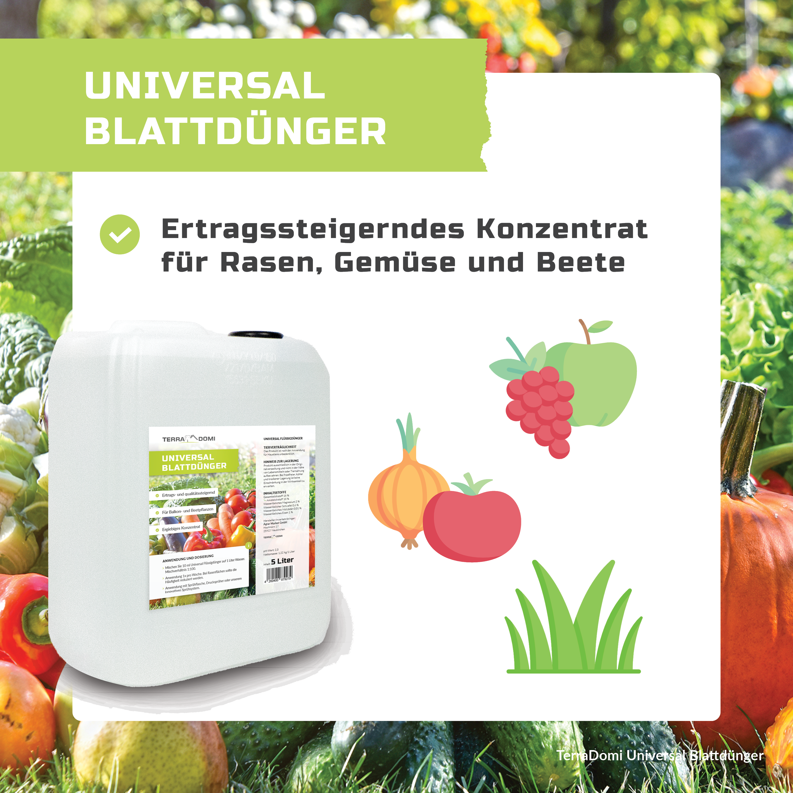 TerraDomi Blattdünger Universal | Konzentrat für Rasen, Gemüse und Beete | Spezialdünger