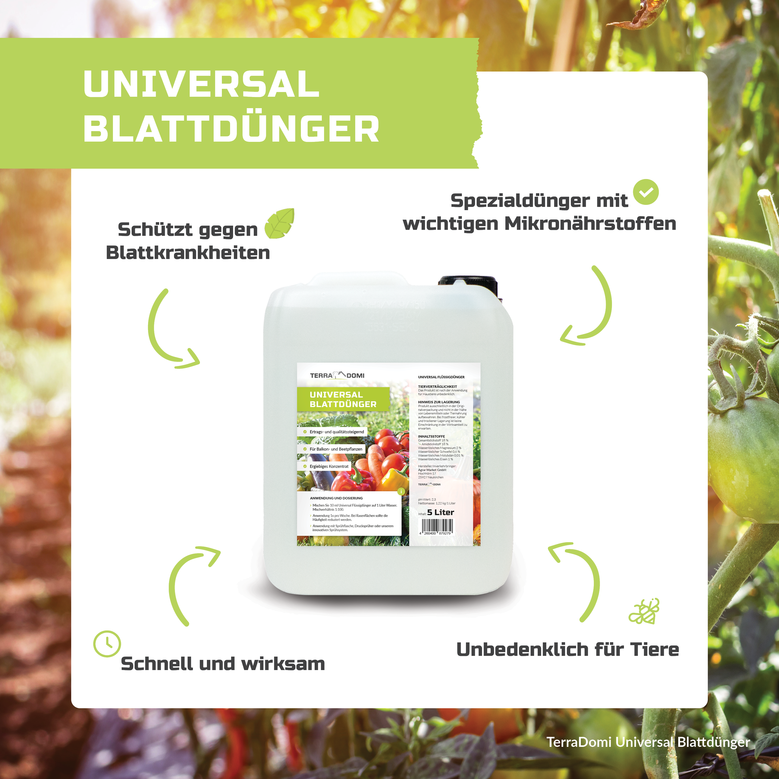 TerraDomi Blattdünger Universal | Konzentrat für Rasen, Gemüse und Beete | Spezialdünger
