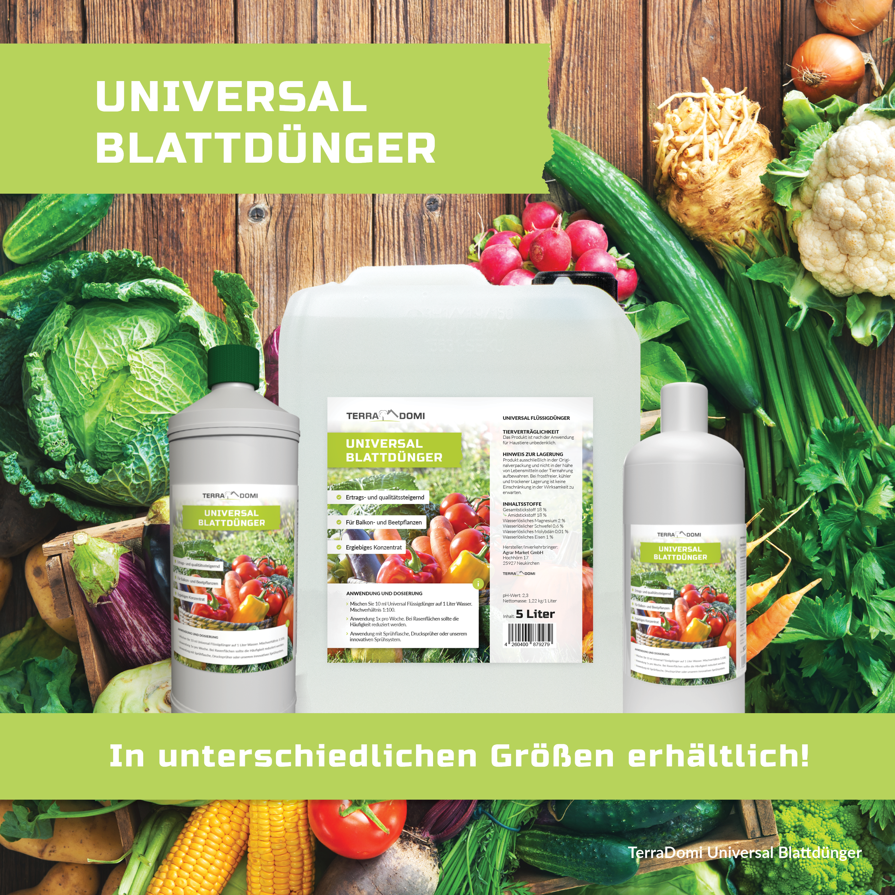 TerraDomi Blattdünger Universal | Konzentrat für Rasen, Gemüse und Beete | Spezialdünger