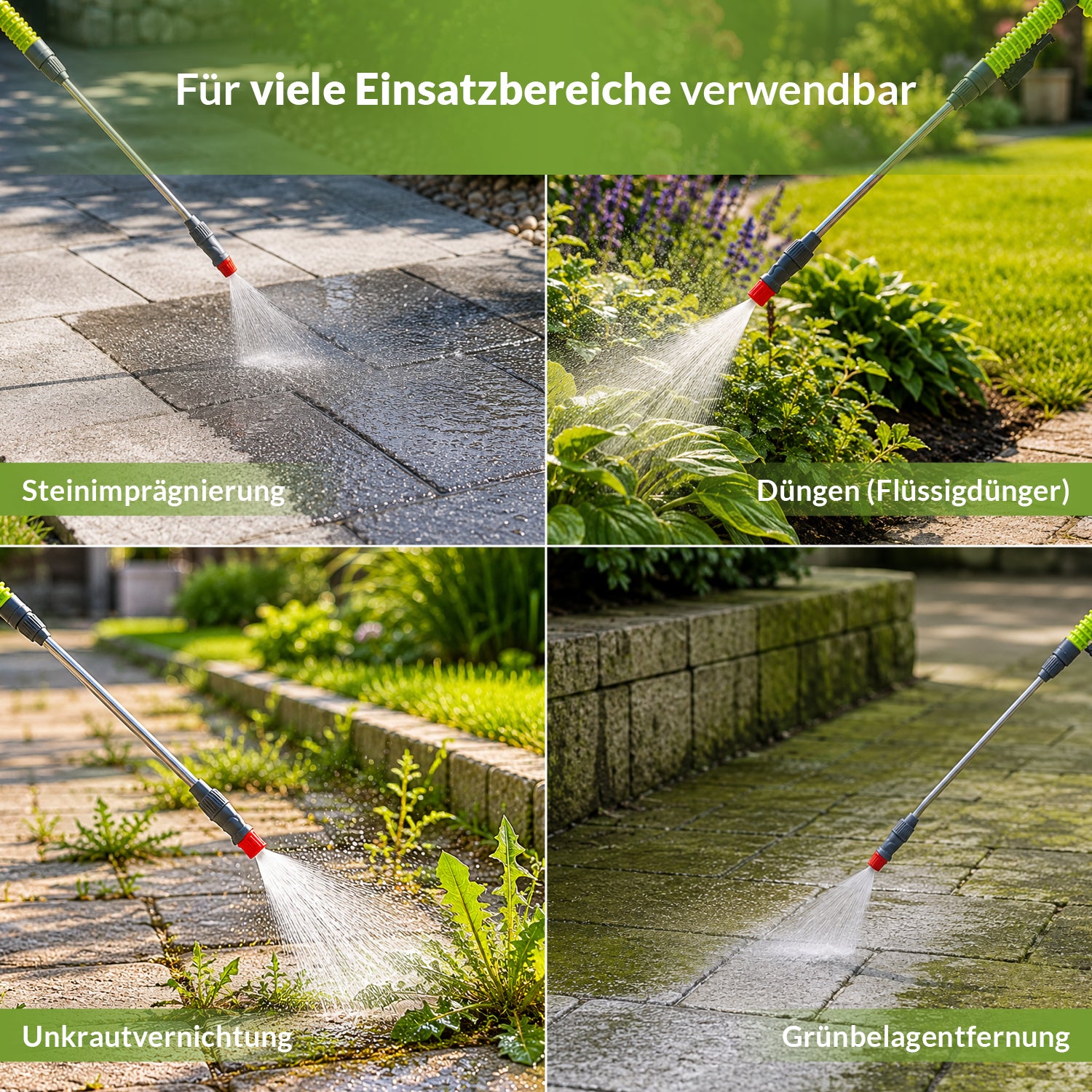 Drucksprüher für Steinimprägnierung, Flüssigdünger, Unkrautbekämpfung und Grünbelagentfernung im Außenbereich.