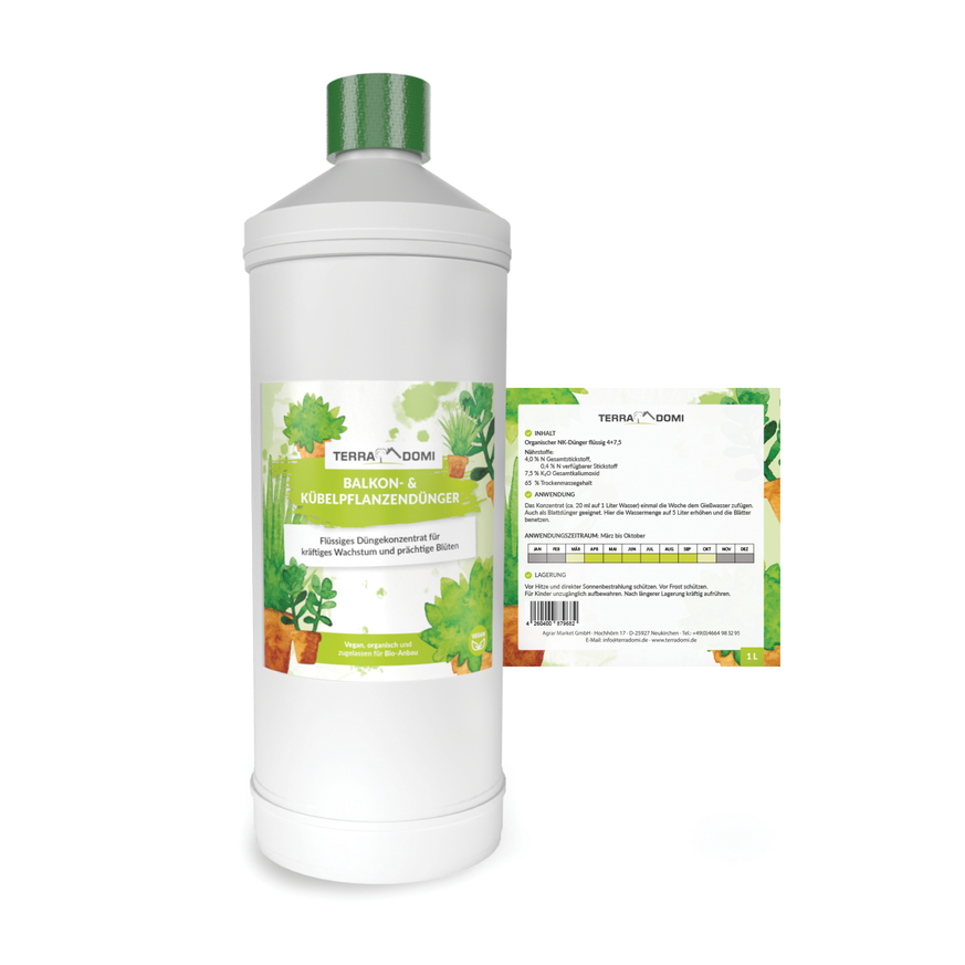 TerraDomi Balkon- und Kübelpflanzendünger 1 Liter Flüssigdünger Konzentrat