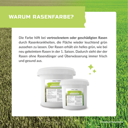 TerraDomi Rasenfarbe | grüne Farbe gegen braune und gelbe Stellen | für Hecken und Rasen