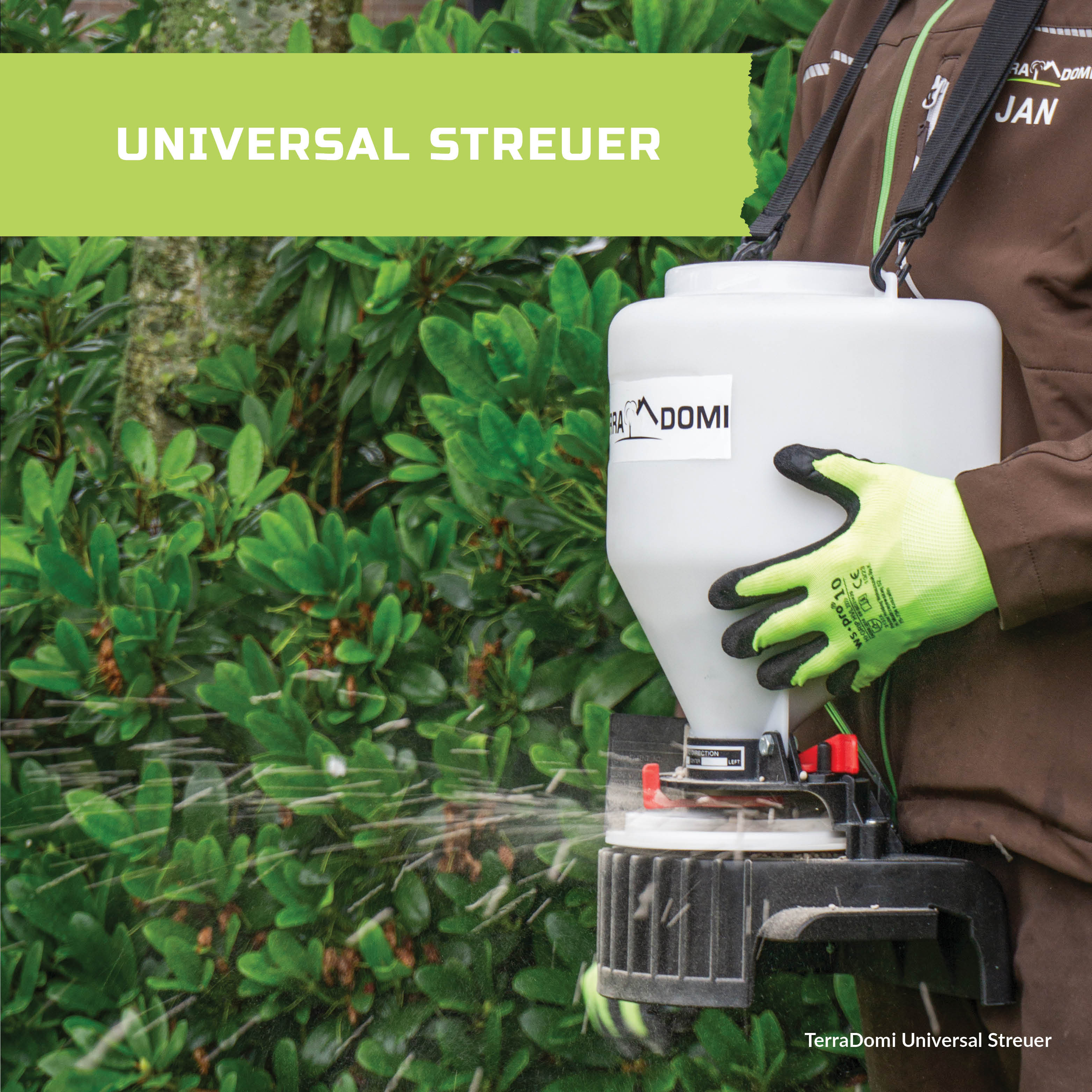 TerraDomi Universal Streuer | Streugerät für Dünger, Saatgut & Streusalz | 9L Behälter