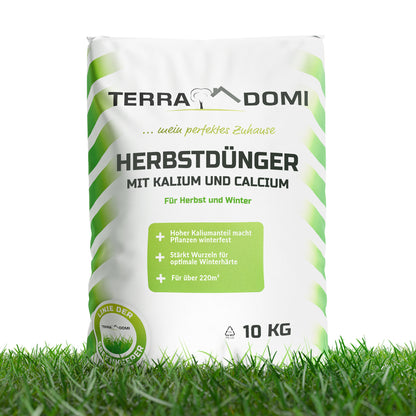 10-kg-Sack TerraDomi Herbstdünger mit Kalium und Calcium für Herbst und Winter, stärkt Wurzeln, macht Pflanzen winterfest, ausreichend für über 220 m².