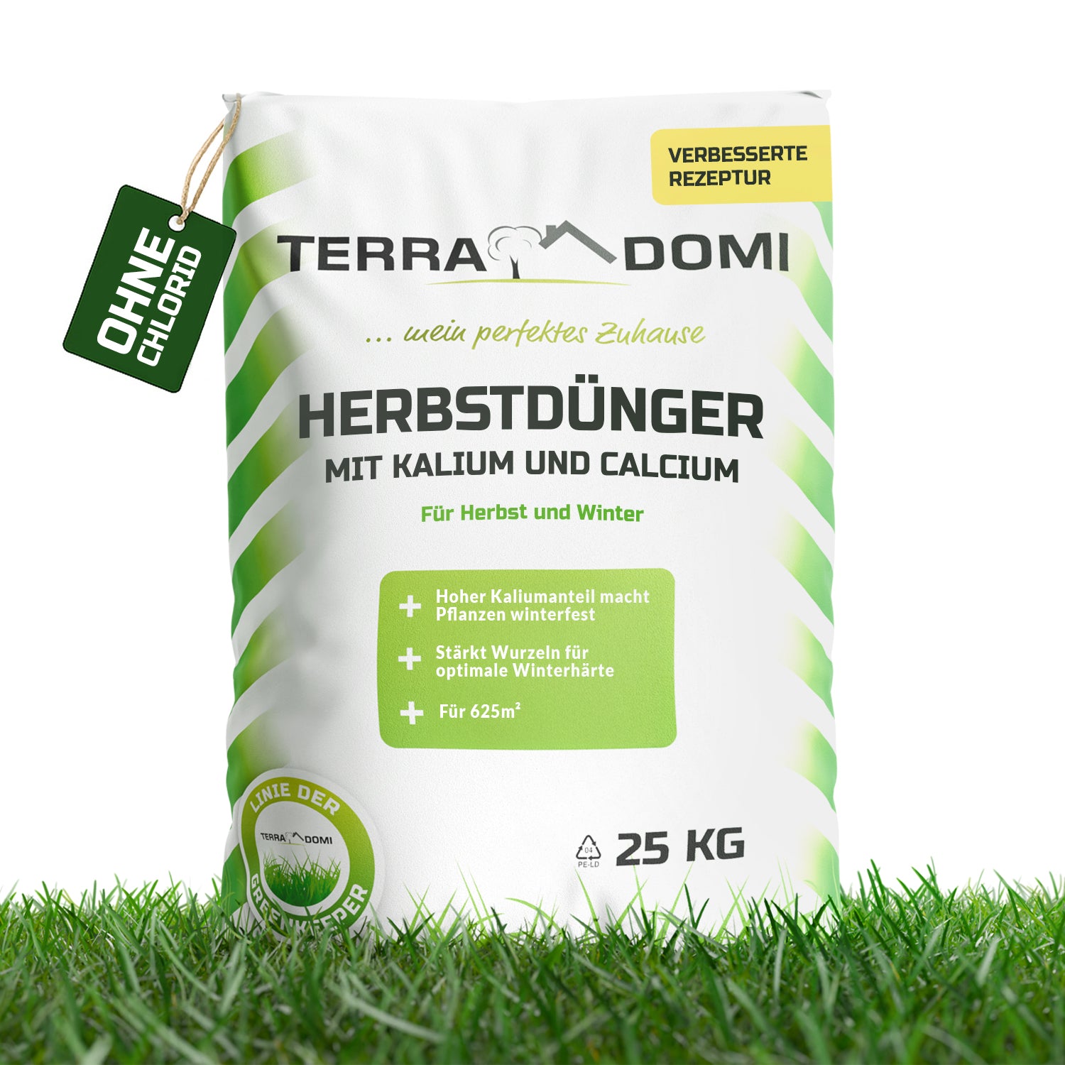 25-kg-Sack TerraDomi Herbstdünger mit Kalium und Calcium für Herbst und Winter, stärkt Wurzeln, macht Pflanzen winterfest, ausreichend 550 m².