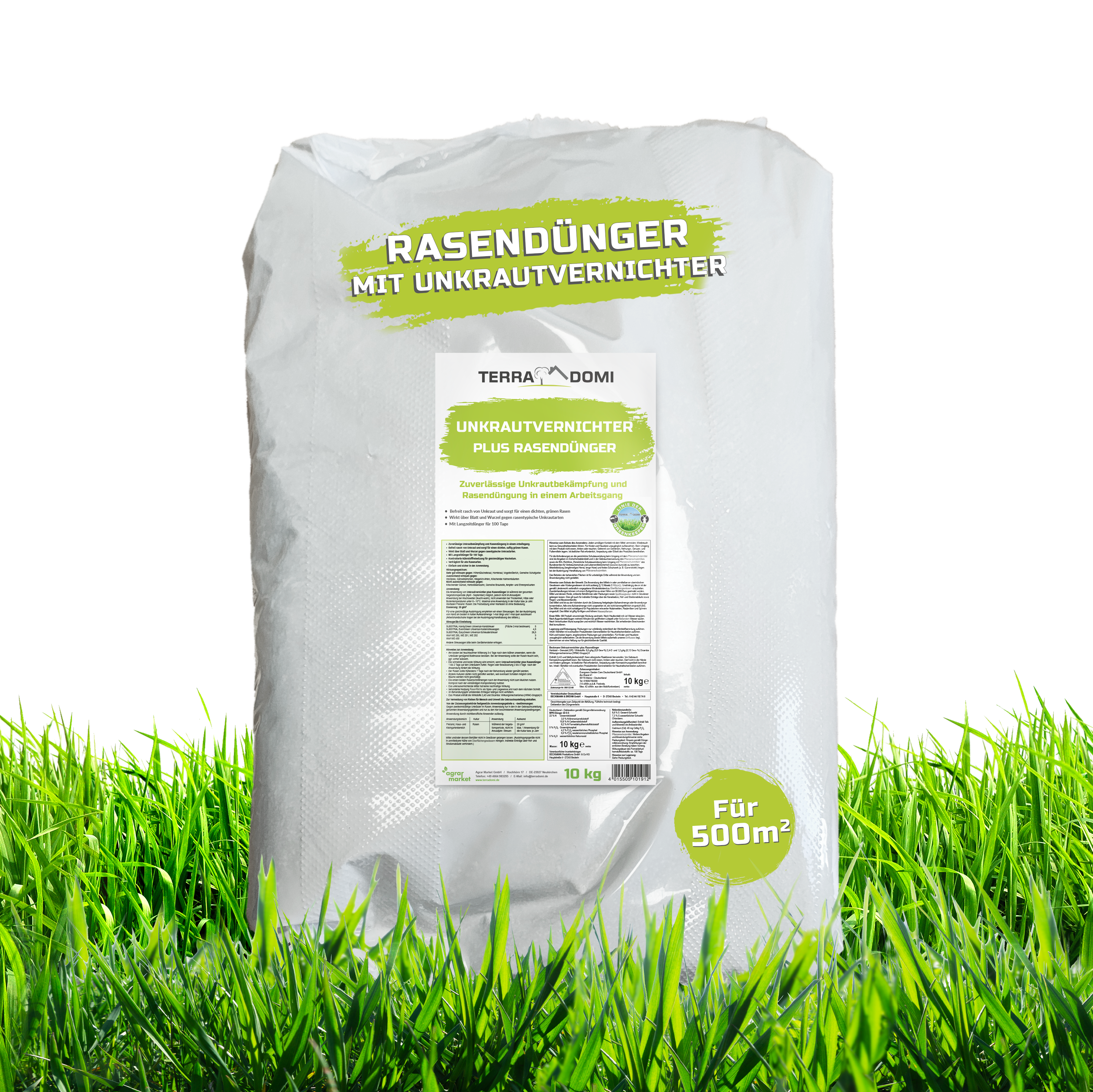 TerraDomi 2 in 1 Rasendünger mit Unkrautvernichter 10kg