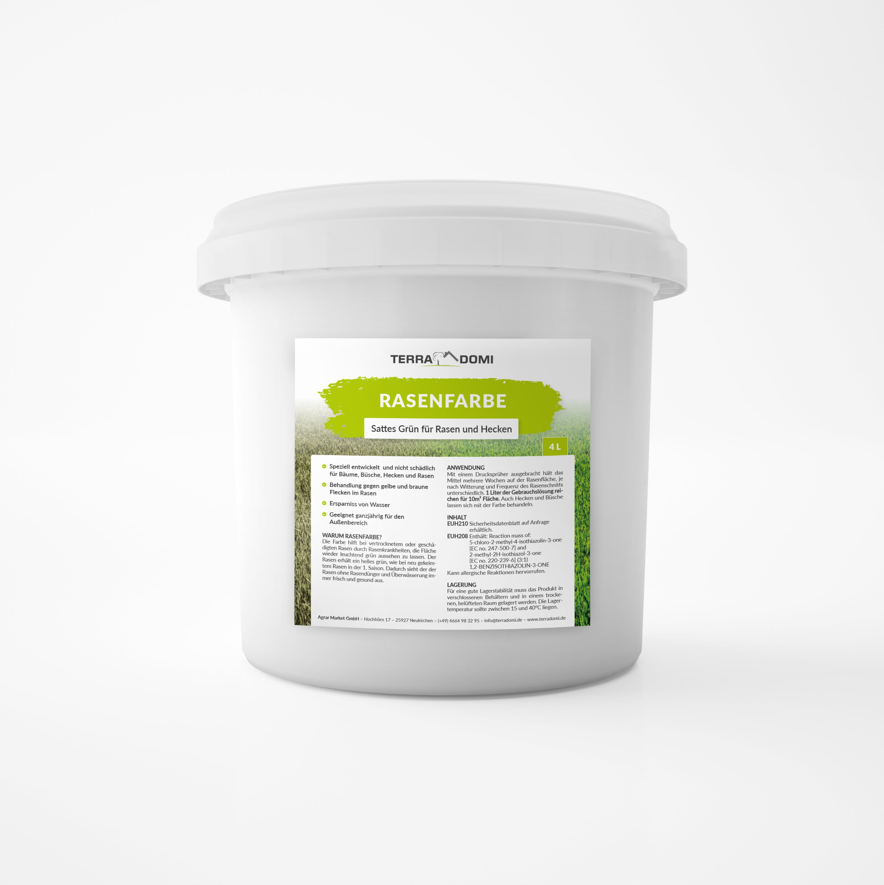 TerraDomi Rasenfarbe | grüne Farbe gegen braune und gelbe Stellen | für Hecken und Rasen