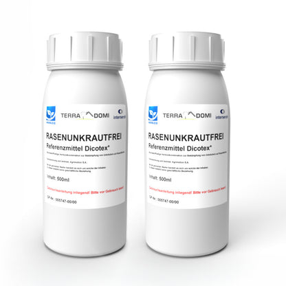 TerraDomi Dicotex Rasenunkrautfrei im Doppelpack mit 2 x 500 ml für größere Rasenflächen.